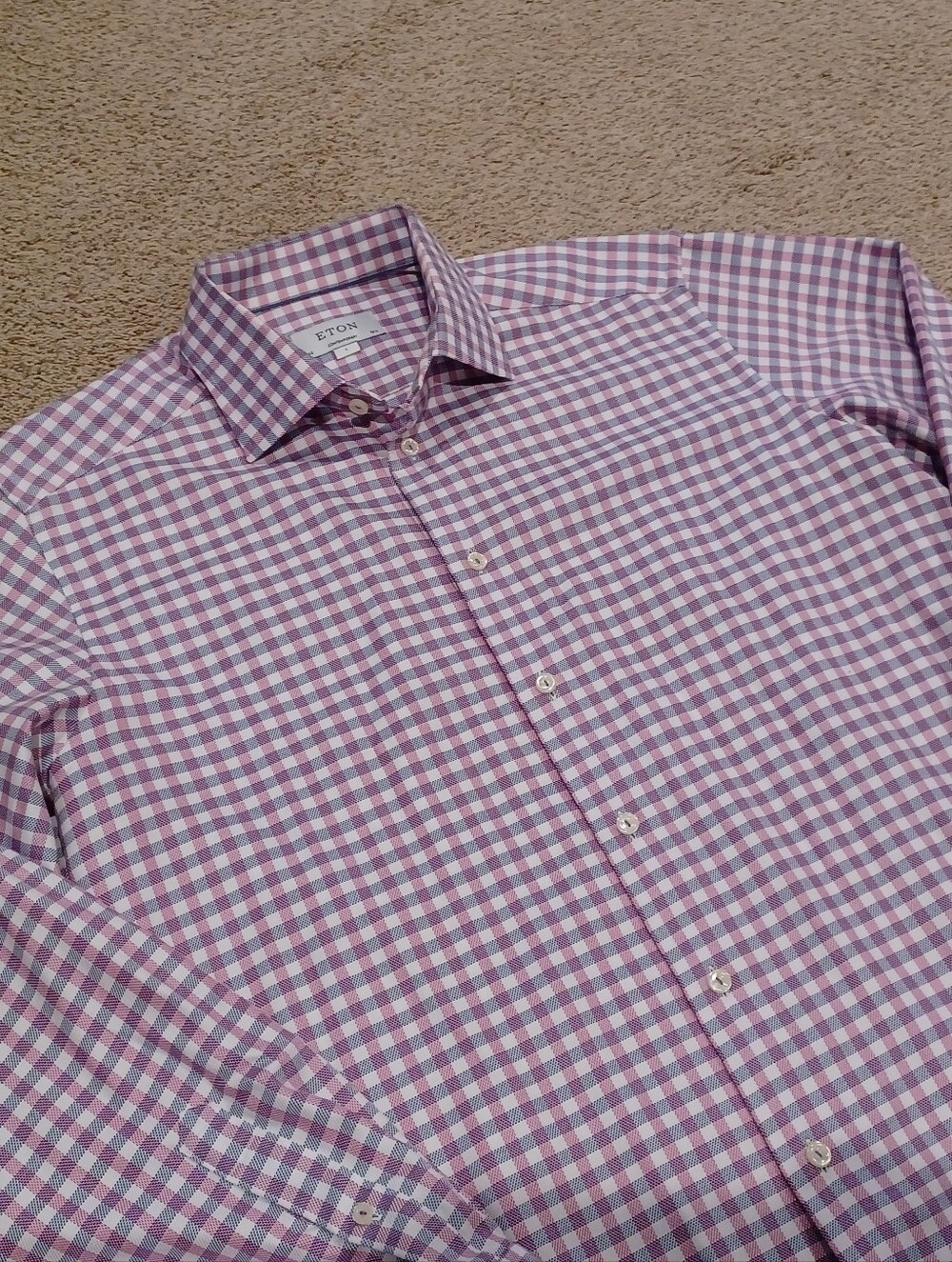 Eton Contemporaey Pink and White Long Sleeved Dress Shirt Men Size L/42/16.5